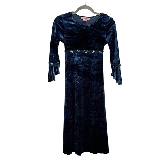 My Michelle Other - Y2K Whimsy Goth Navy Blue Velvet Maxi Dress Bell Sleeve Girls Size 14 Witchy